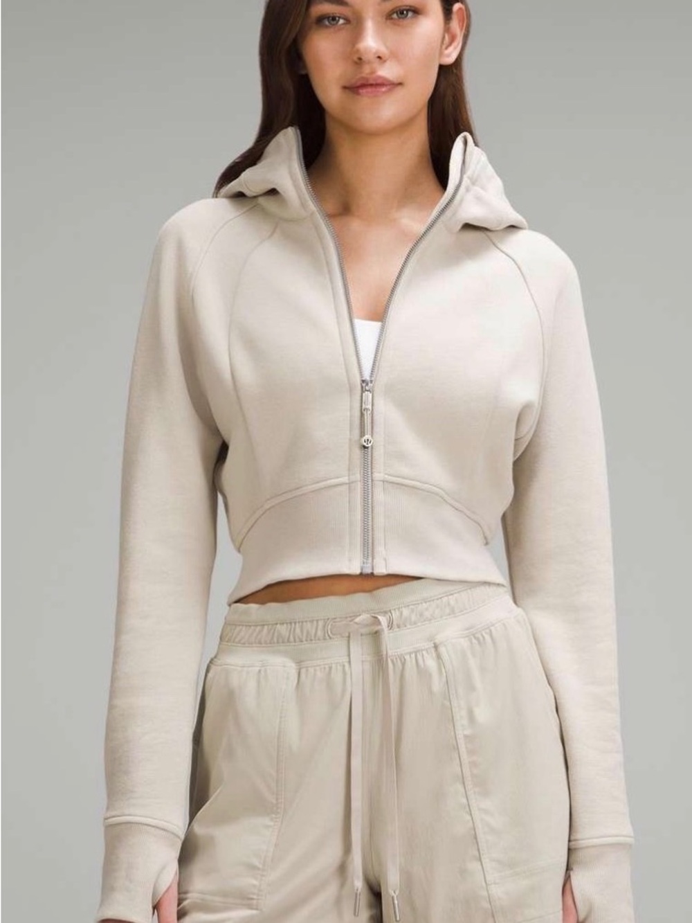 Lululemon Cropped Scuba Hoodie in Light Cream